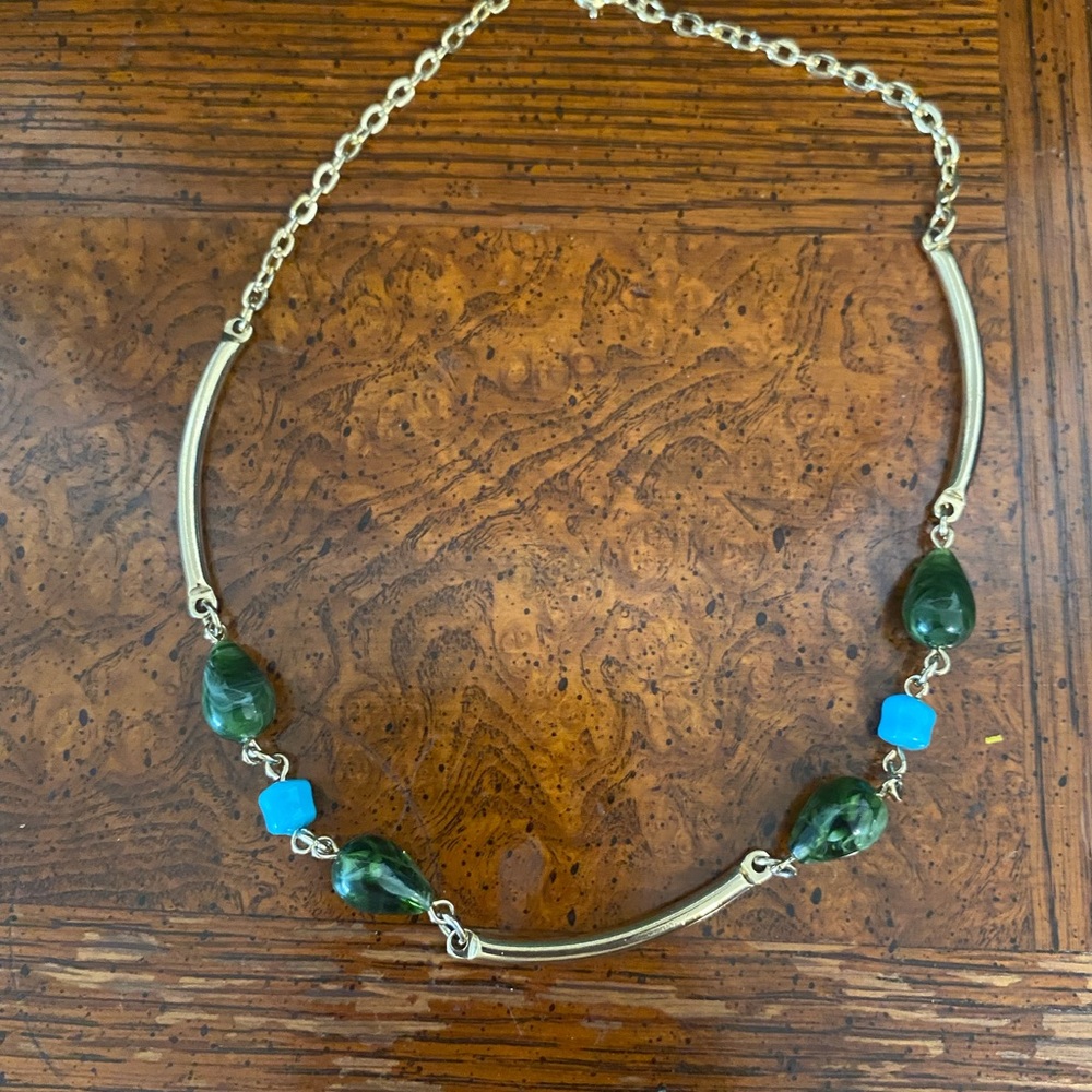 Sarah Coventry Silver Necklace with Green and Blue Natural Stone Accents